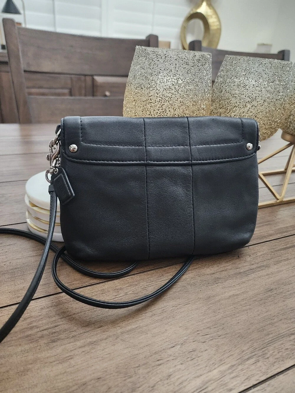 Coach Small Black Leather Crossbody with Silver Hardware